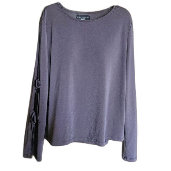 Simply Styled Purple Hue Tie Sleeve Blouse Relaxed Fit Long Sleeve Top M - Picture 1 of 7